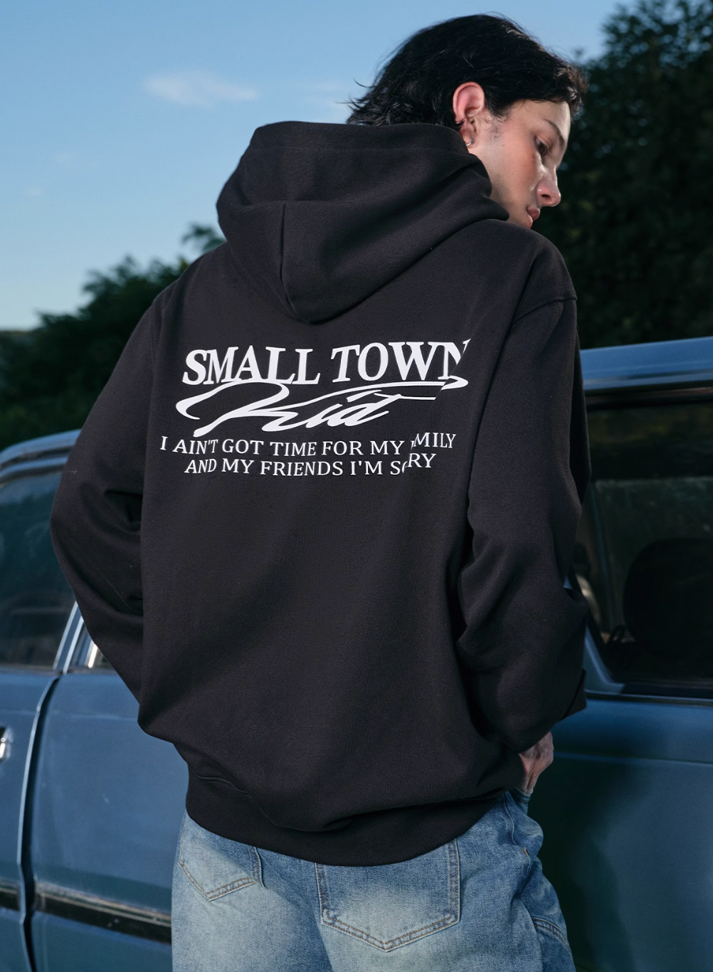 Small Town Kid Font Typography Logo Zip Up Hoodie