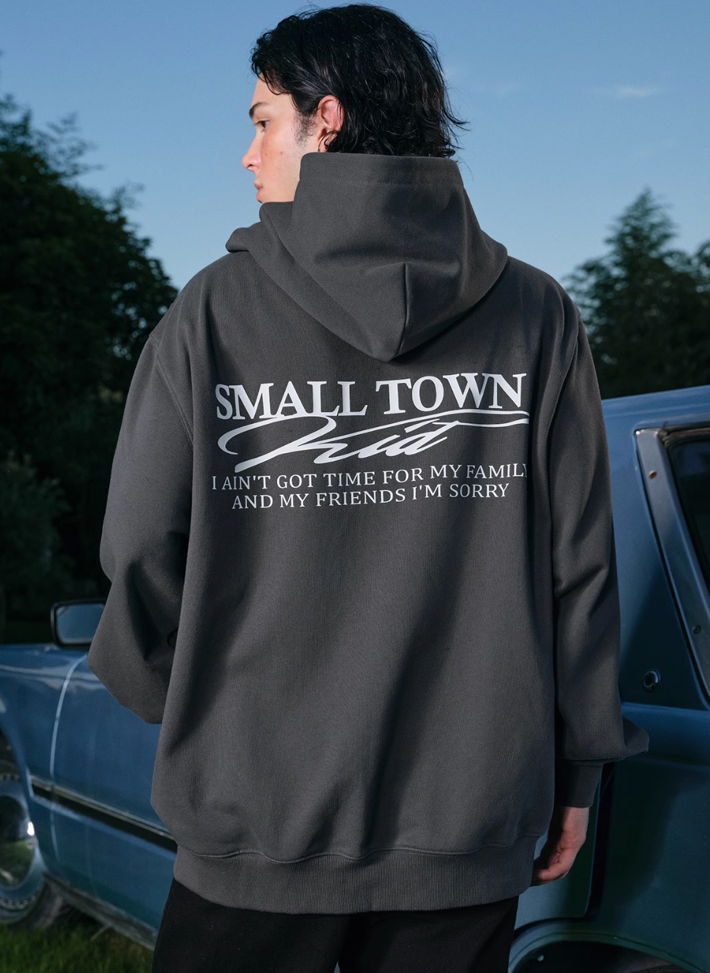 Small Town Kid Font Typography Logo Zip Up Hoodie