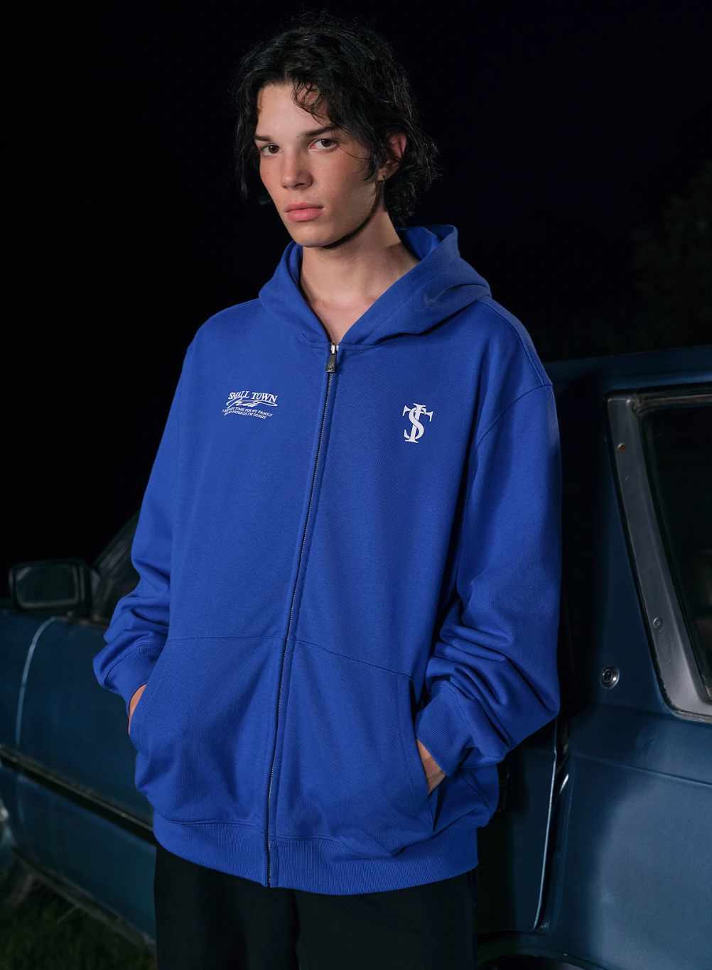 Small Town Kid Font Typography Logo Zip Up Hoodie