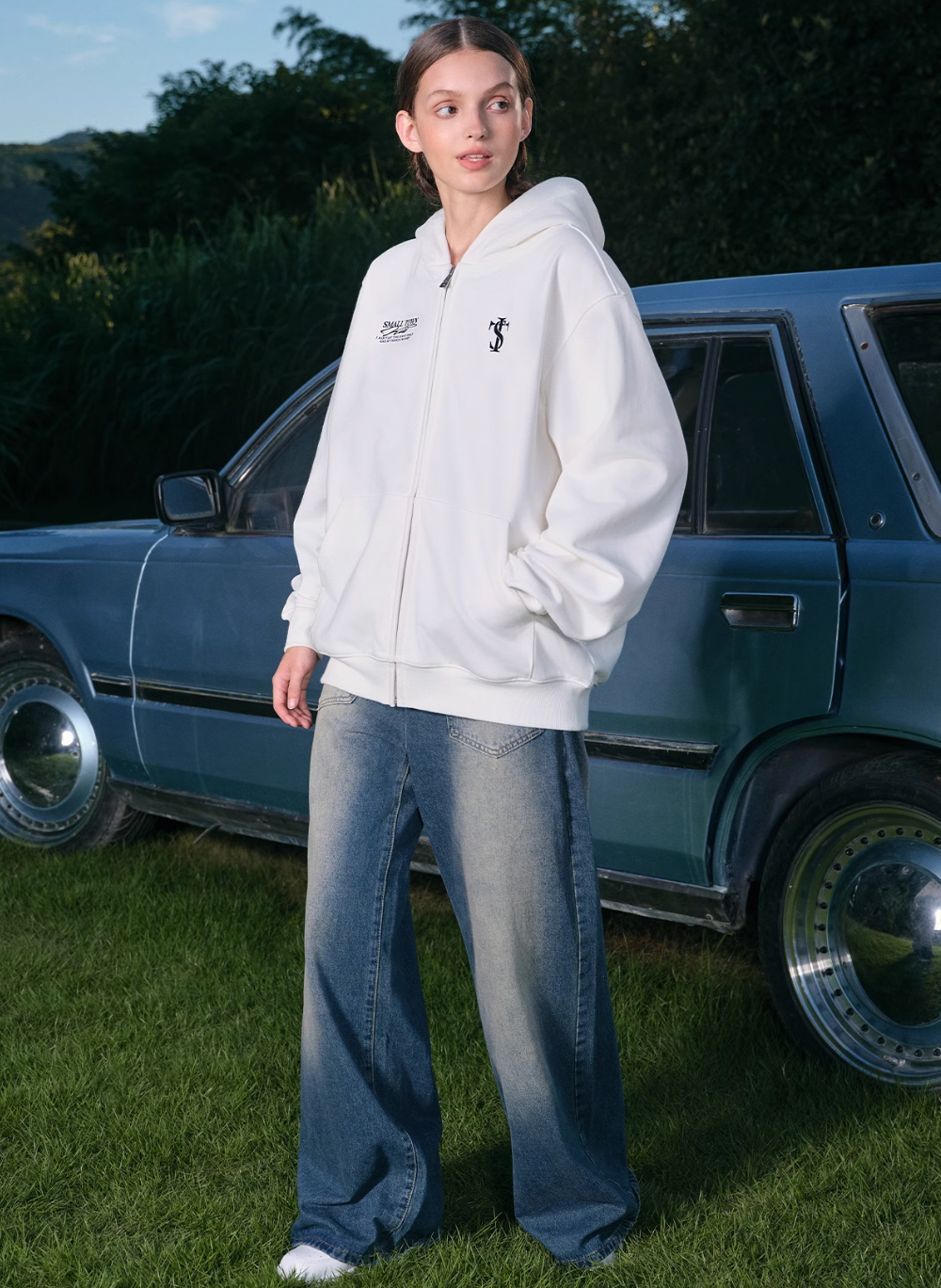 Small Town Kid Font Typography Logo Zip Up Hoodie