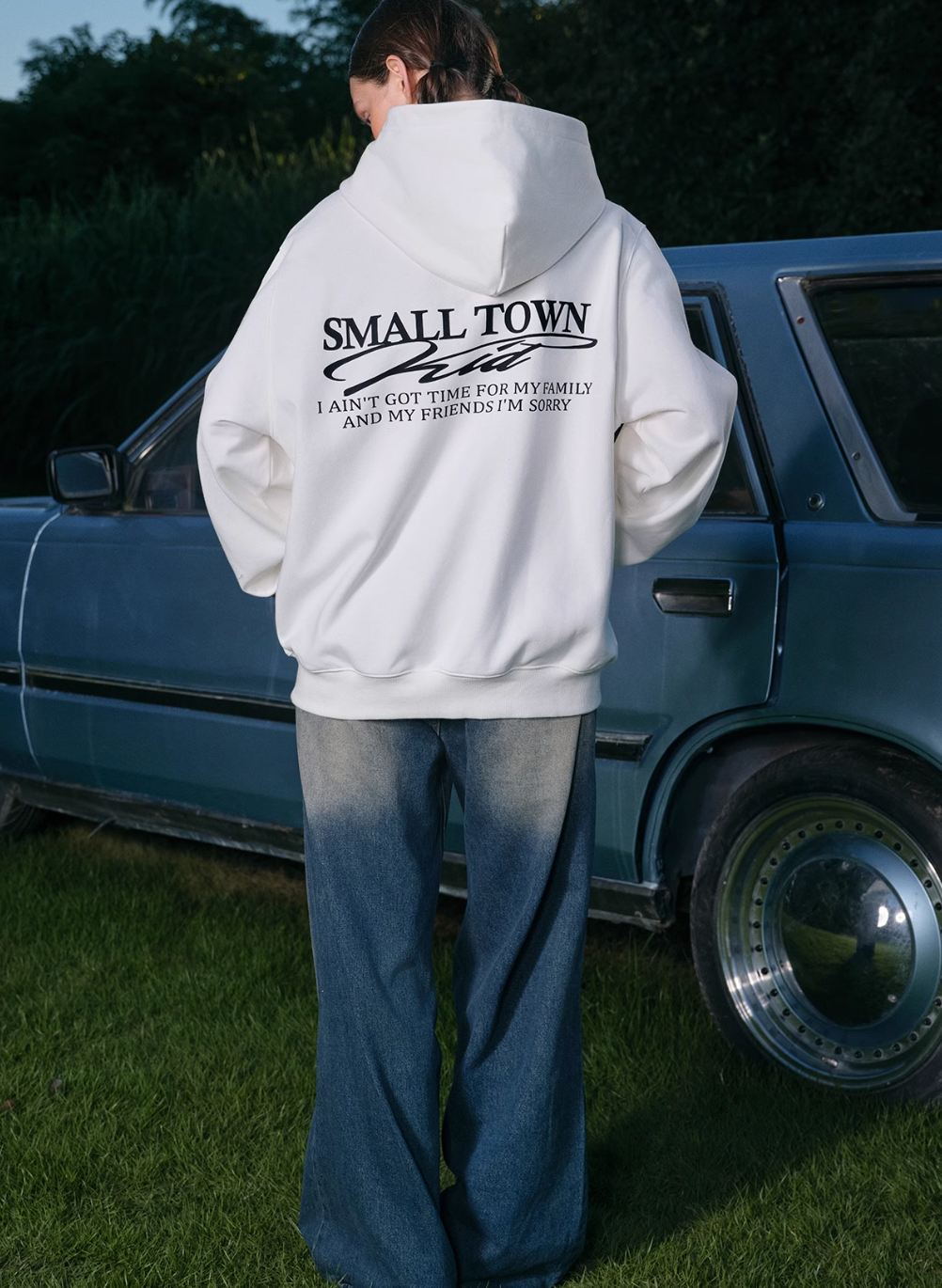 Small Town Kid Font Typography Logo Zip Up Hoodie