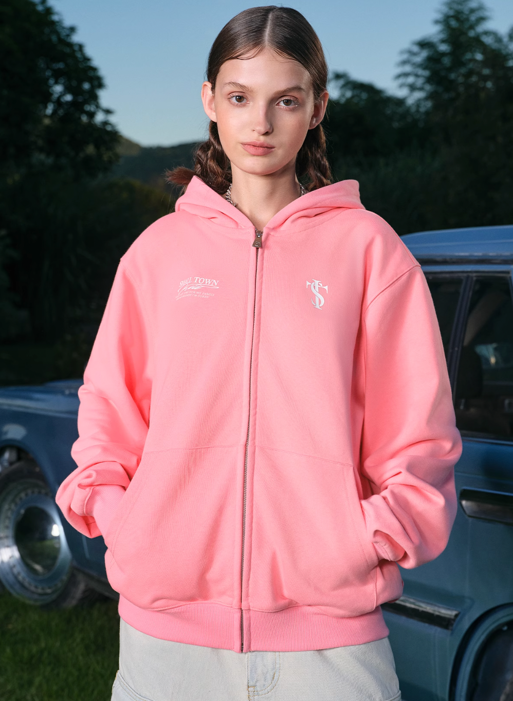 Small Town Kid Font Typography Logo Zip Up Hoodie