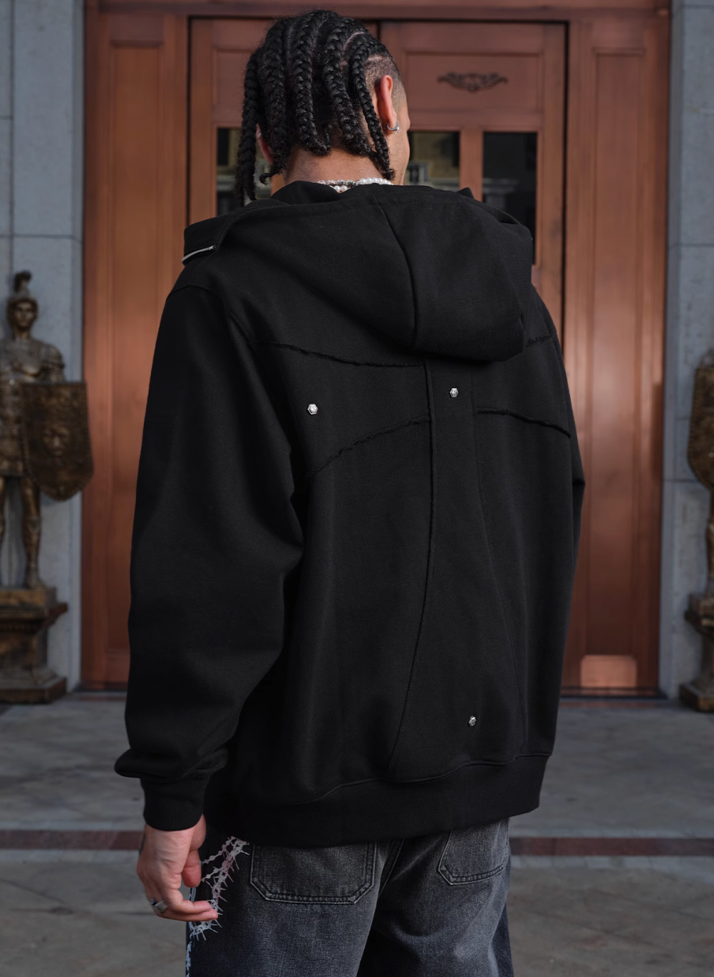 Small Town Kid Studded Cross Patch Zip Up Hoodie