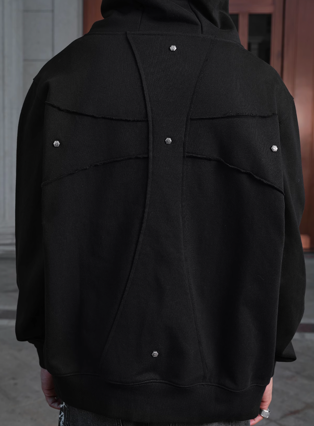 Small Town Kid Studded Cross Patch Zip Up Hoodie