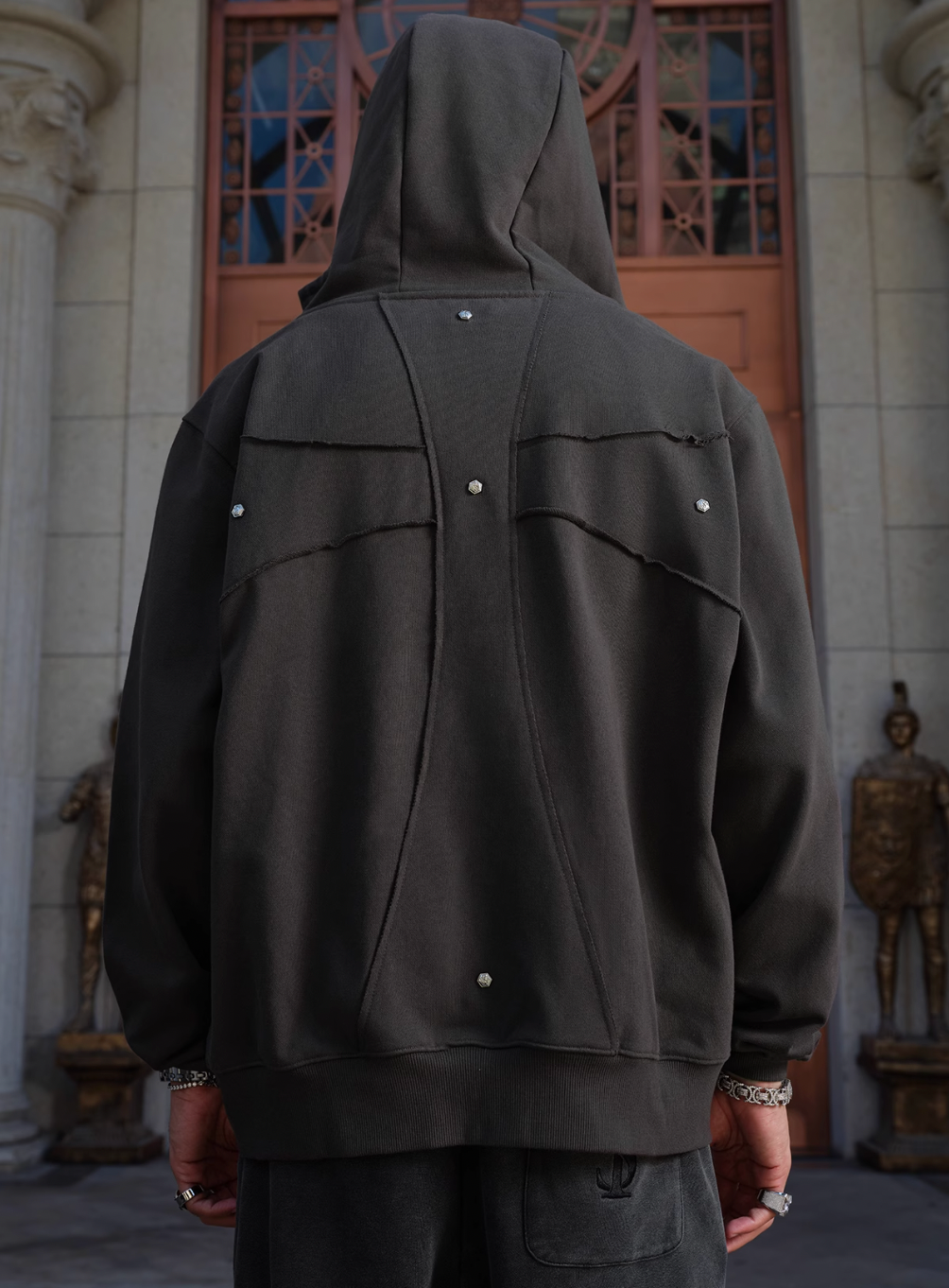 Small Town Kid Studded Cross Patch Zip Up Hoodie