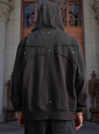 Small Town Kid Studded Cross Patch Zip Up Hoodie