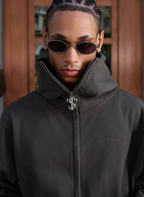 Small Town Kid Studded Cross Patch Zip Up Hoodie