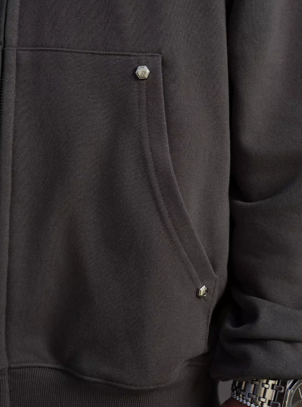 Small Town Kid Studded Cross Patch Zip Up Hoodie