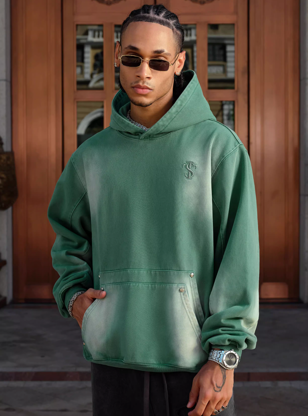 Small Town Kid Double Rivet Pocket Washed Hoodie