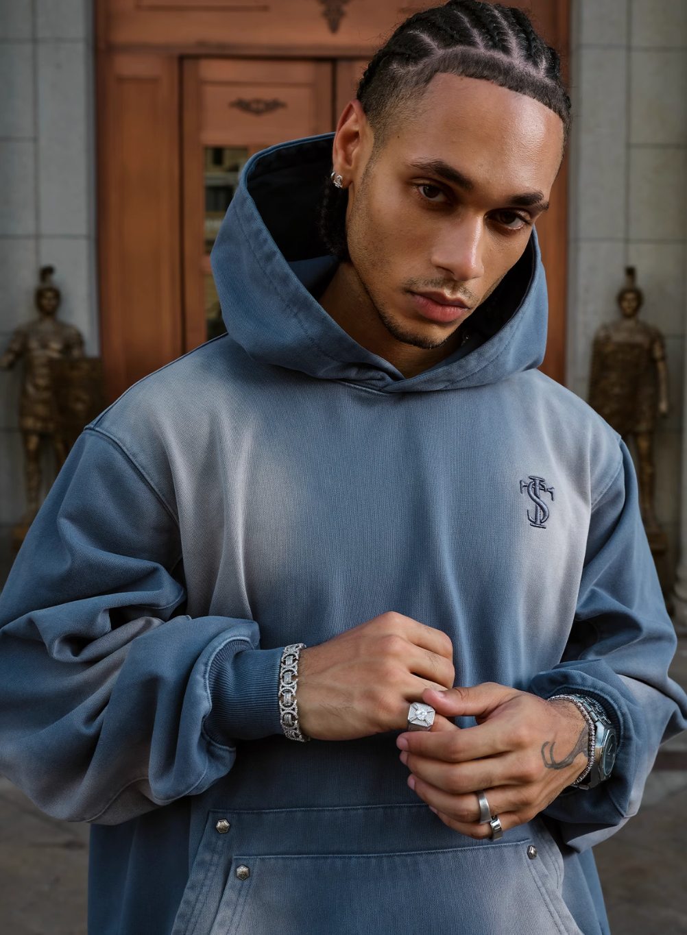 Small Town Kid Double Rivet Pocket Washed Hoodie