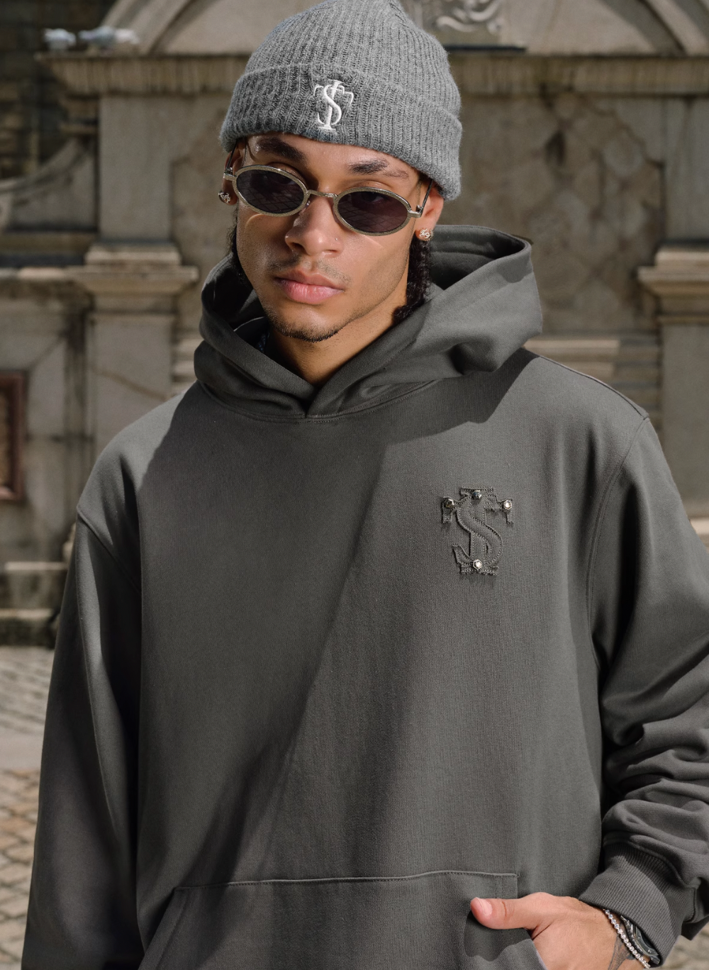 Small Town Kid Studded Logo Patch Hoodie