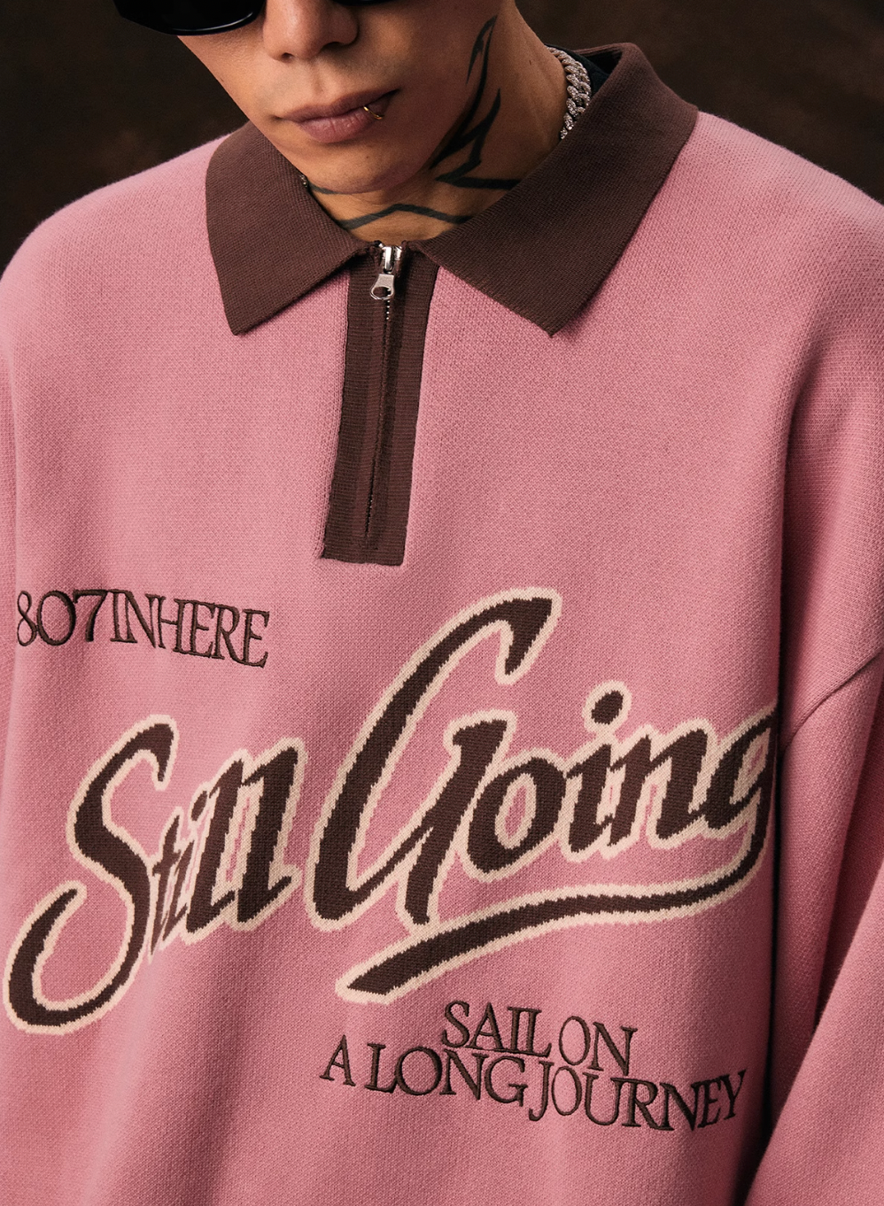 1807 Angel STILL GOING Half Zip Polo Knit Sweater