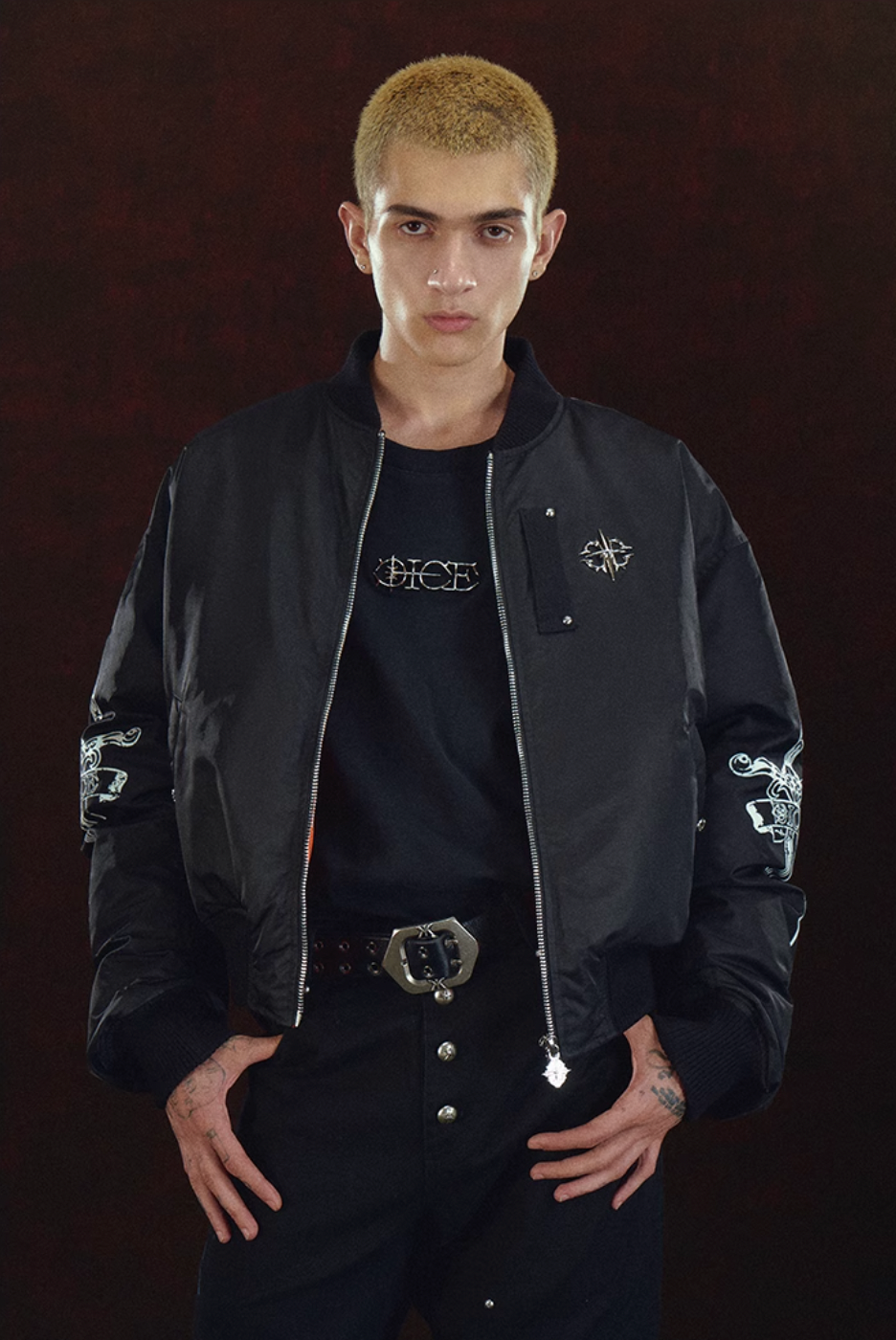 DICETINY Metal Logo Studs MA-1 Bomber Jacket