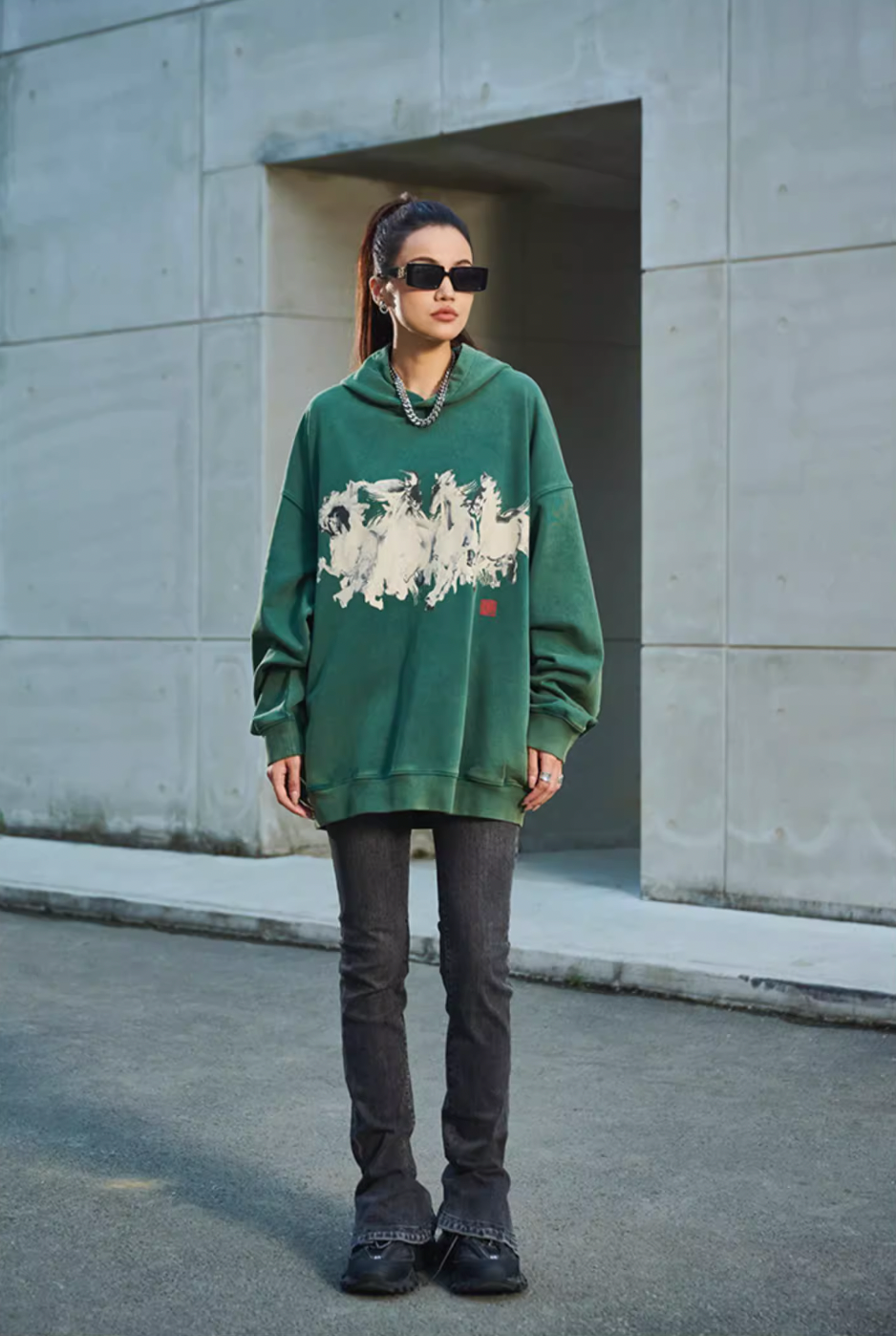 DICETINY Horse Print Washed Hoodie