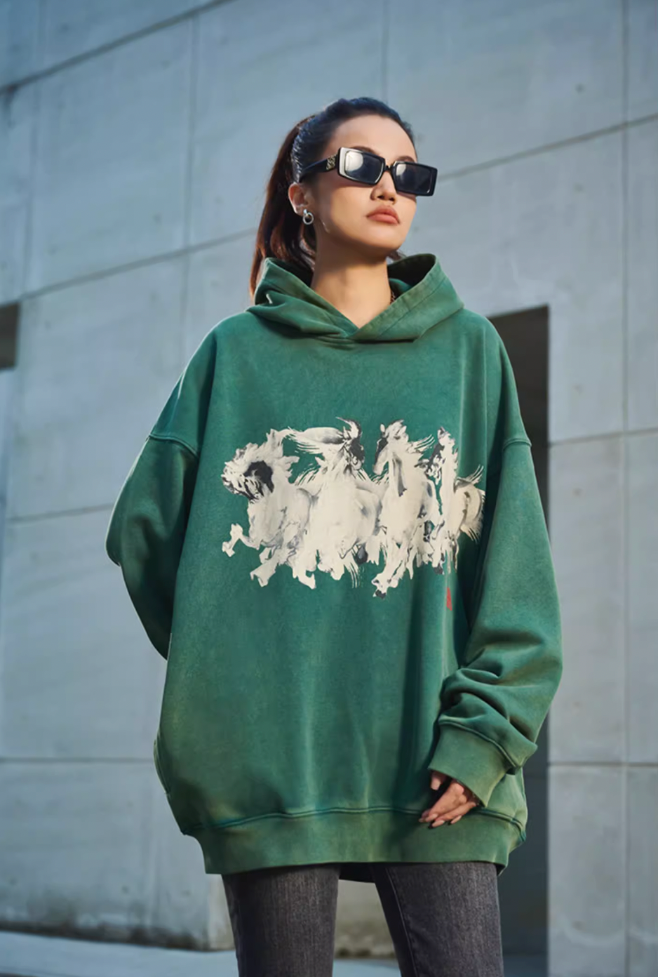 DICETINY Horse Print Washed Hoodie