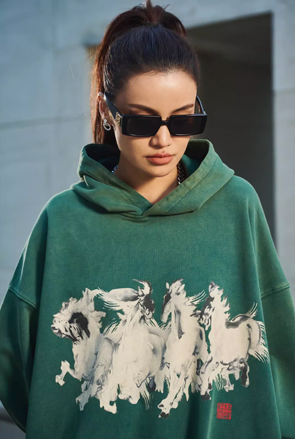 DICETINY Horse Print Washed Hoodie