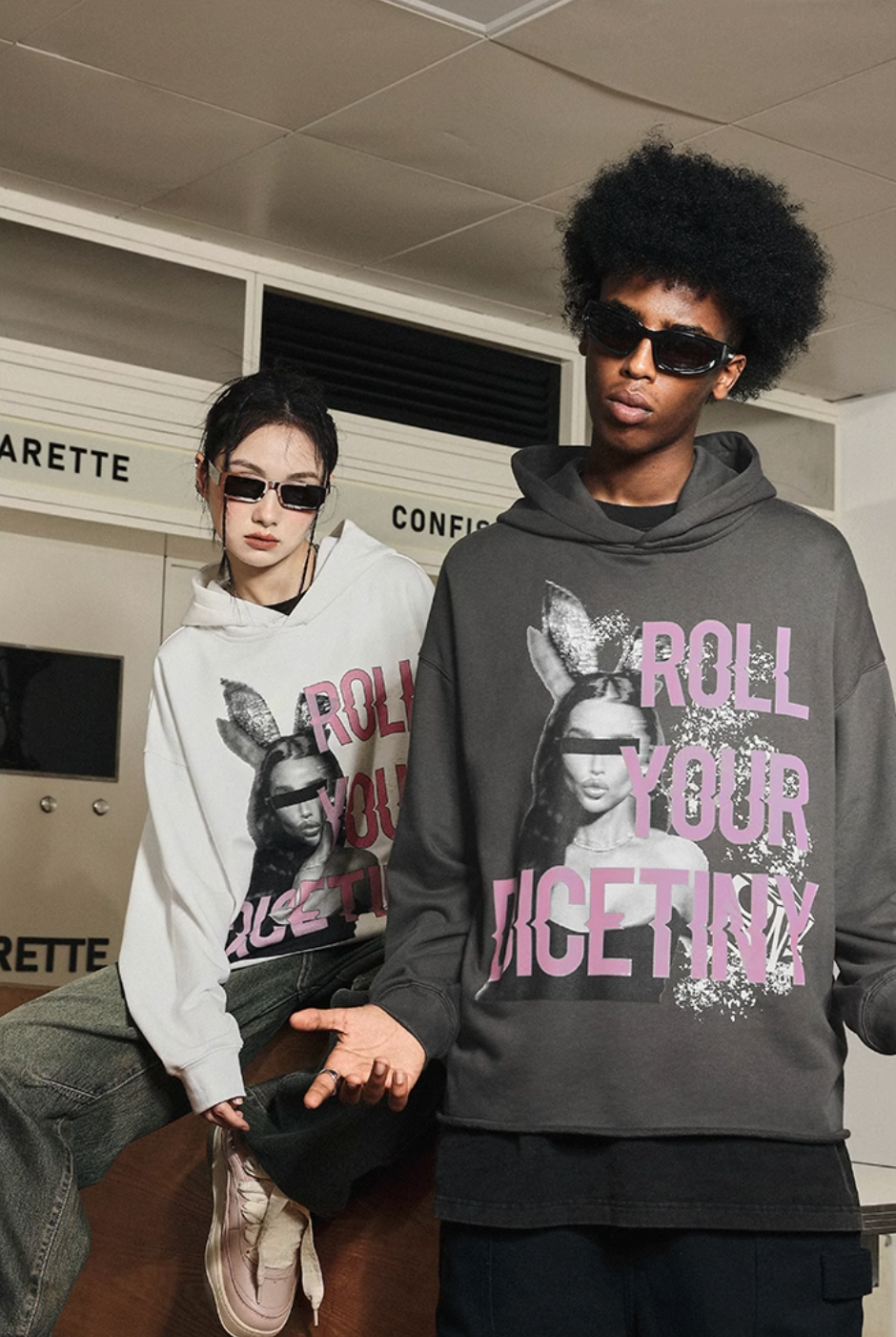DICETINY Bunny Girl Print Hoodie