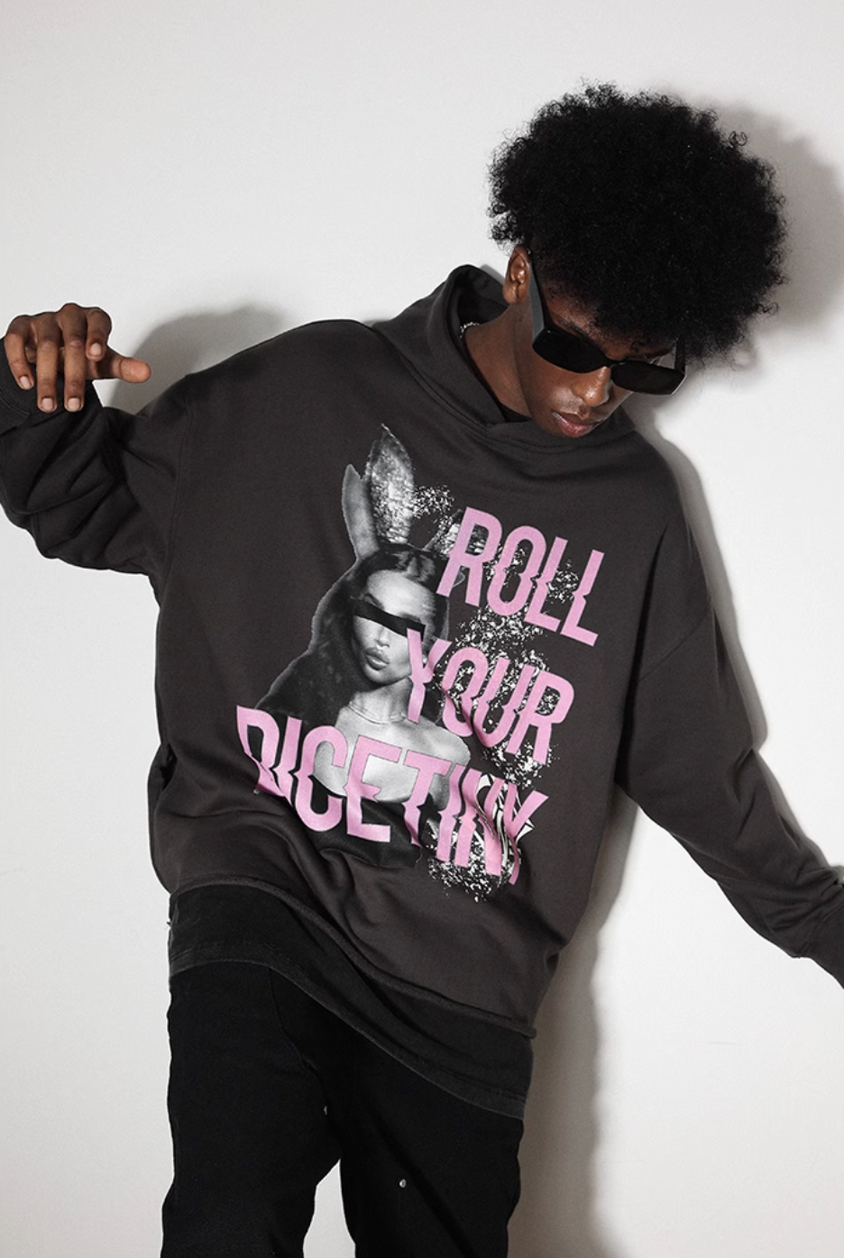 DICETINY Bunny Girl Print Hoodie