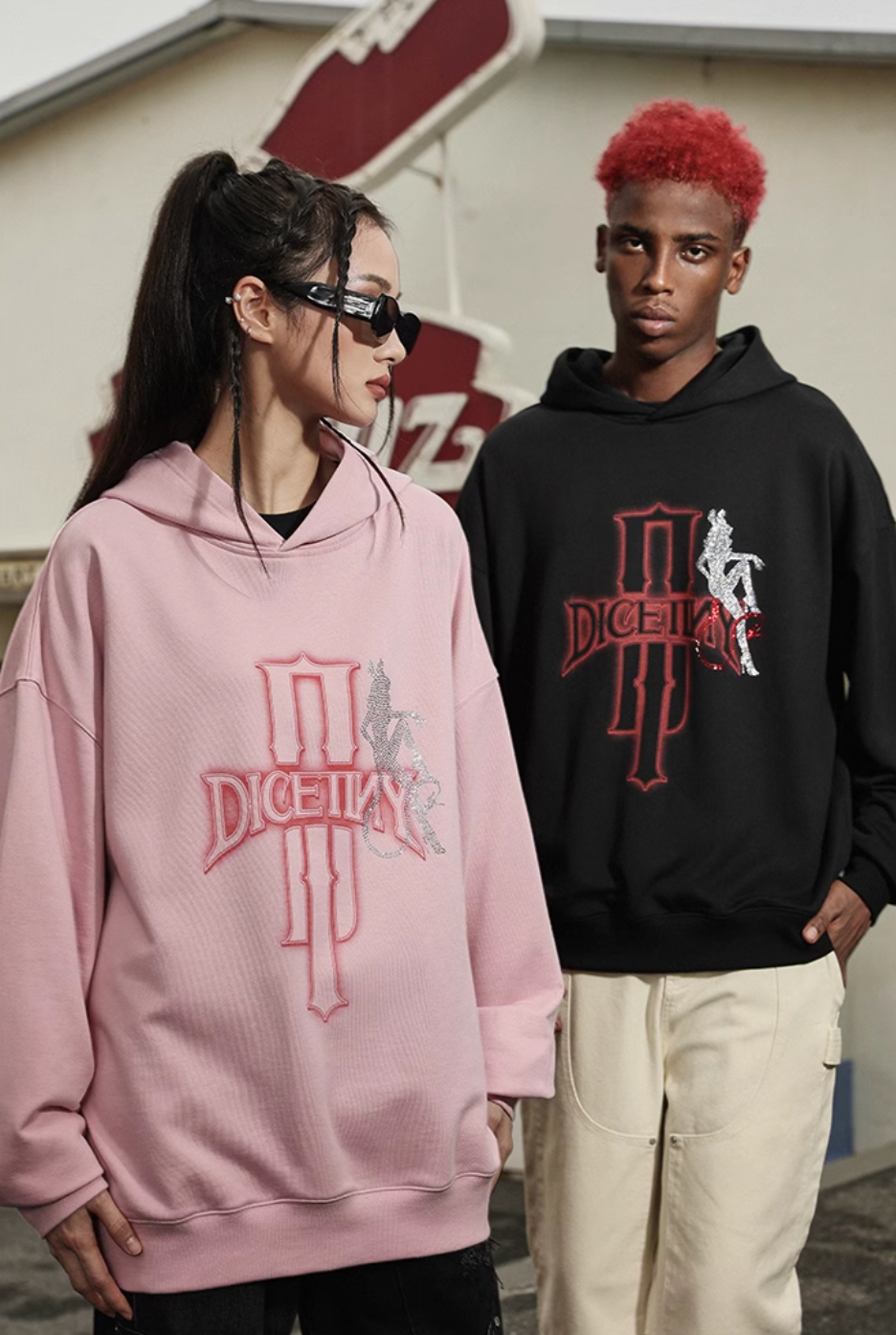 DICETINY Bunny Girl Pattern Rhinestone Hoodie