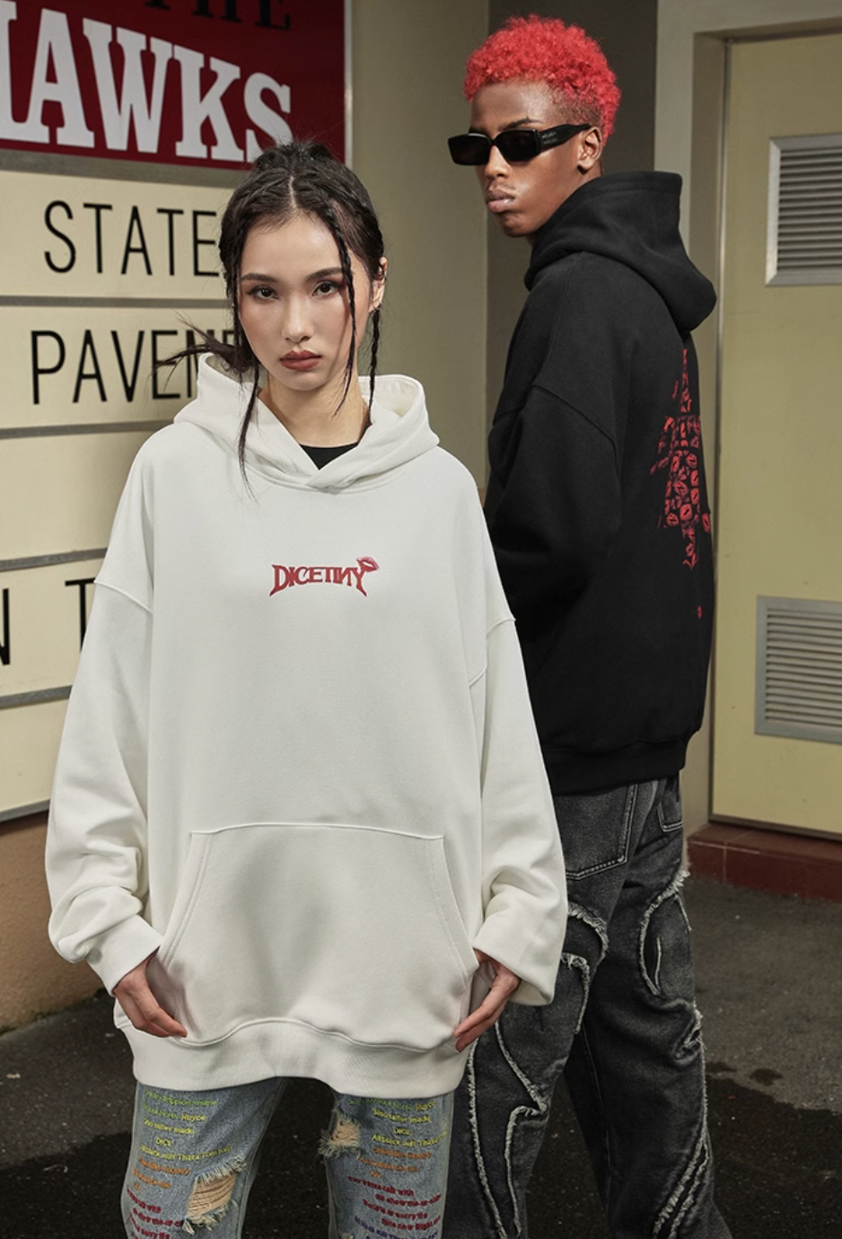 DICETINY Lipstick Logo Pattern Printed Hoodie