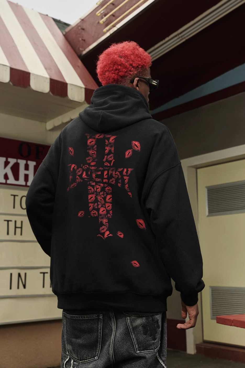 DICETINY Lipstick Logo Pattern Printed Hoodie
