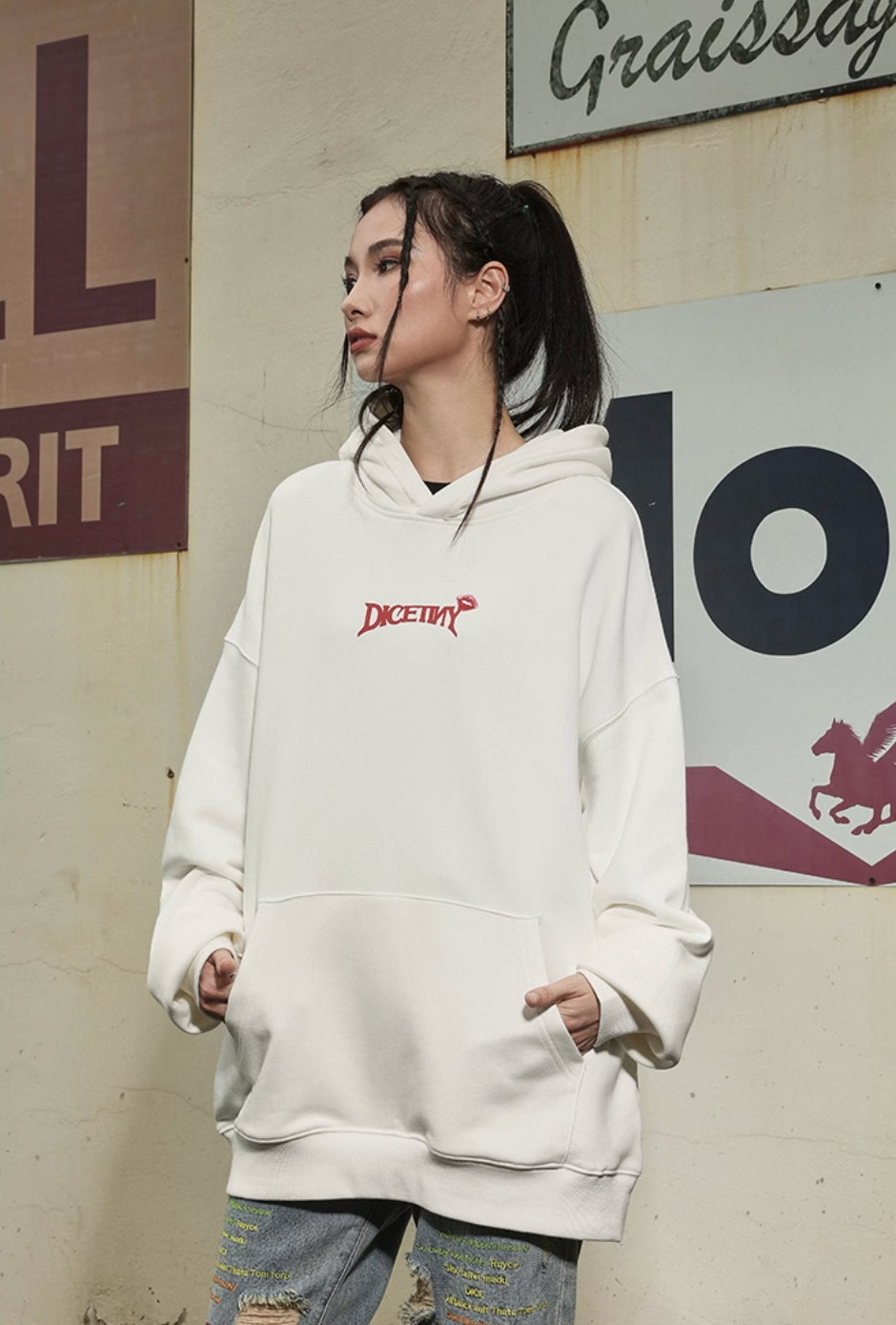 DICETINY Lipstick Logo Pattern Printed Hoodie