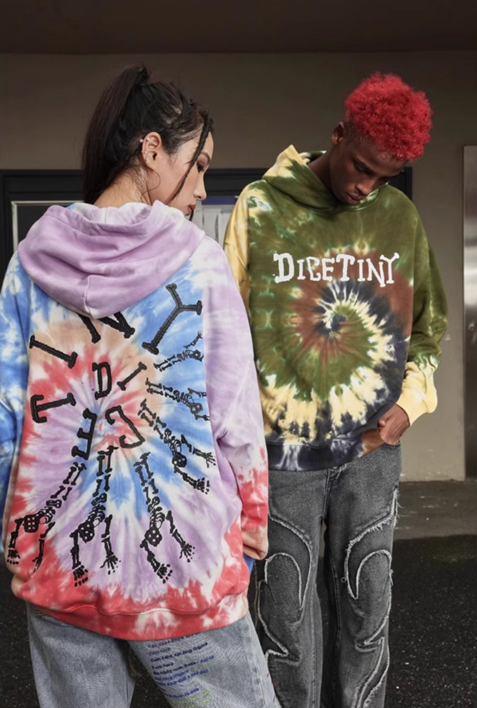 DICETINY Tie Dye Swirl Bone Print Hoodie