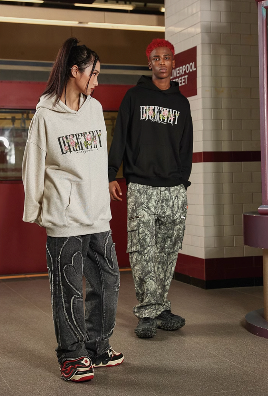 DICETINY Basic Logo Rose Floral Print Hoodie