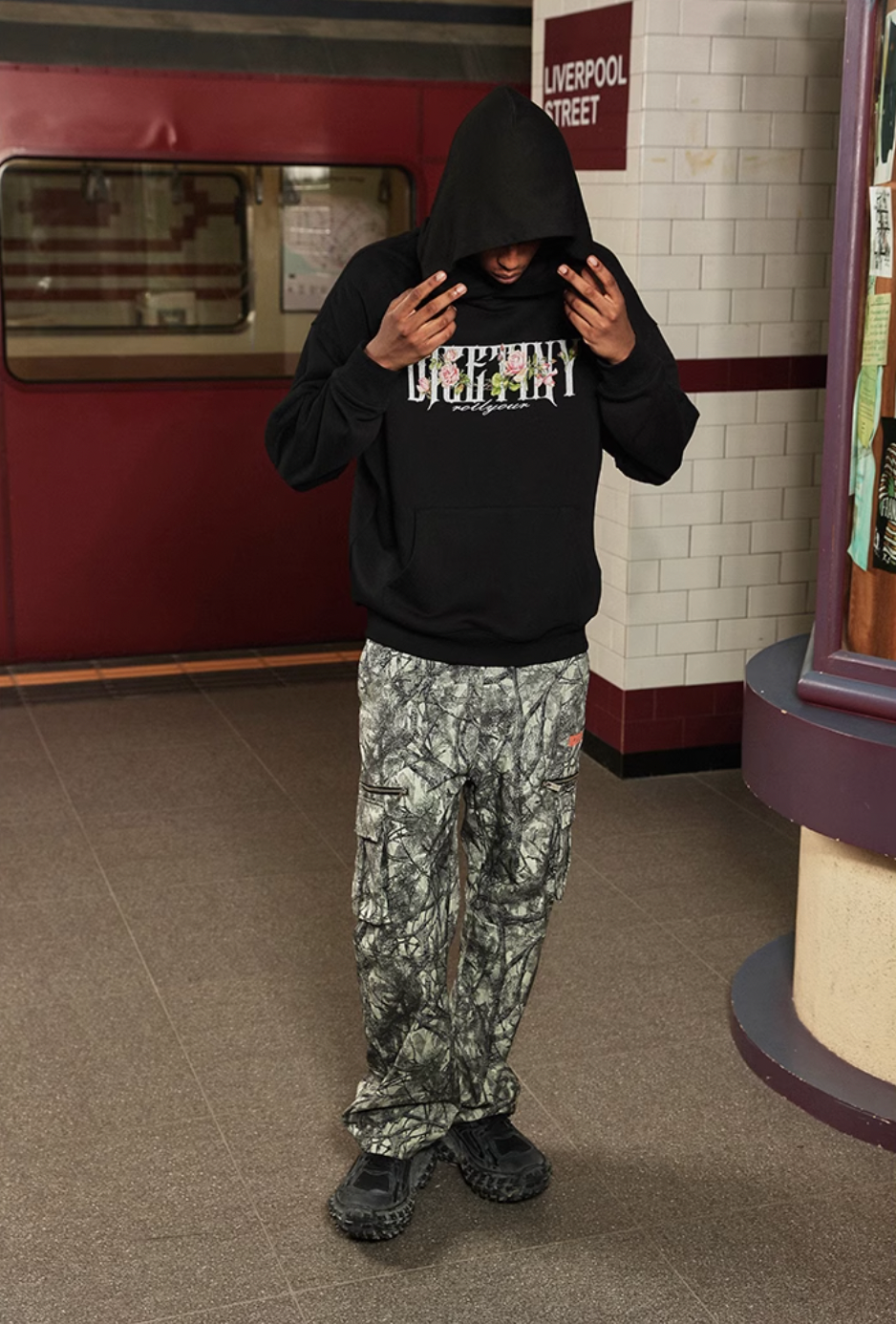 DICETINY Basic Logo Rose Floral Print Hoodie