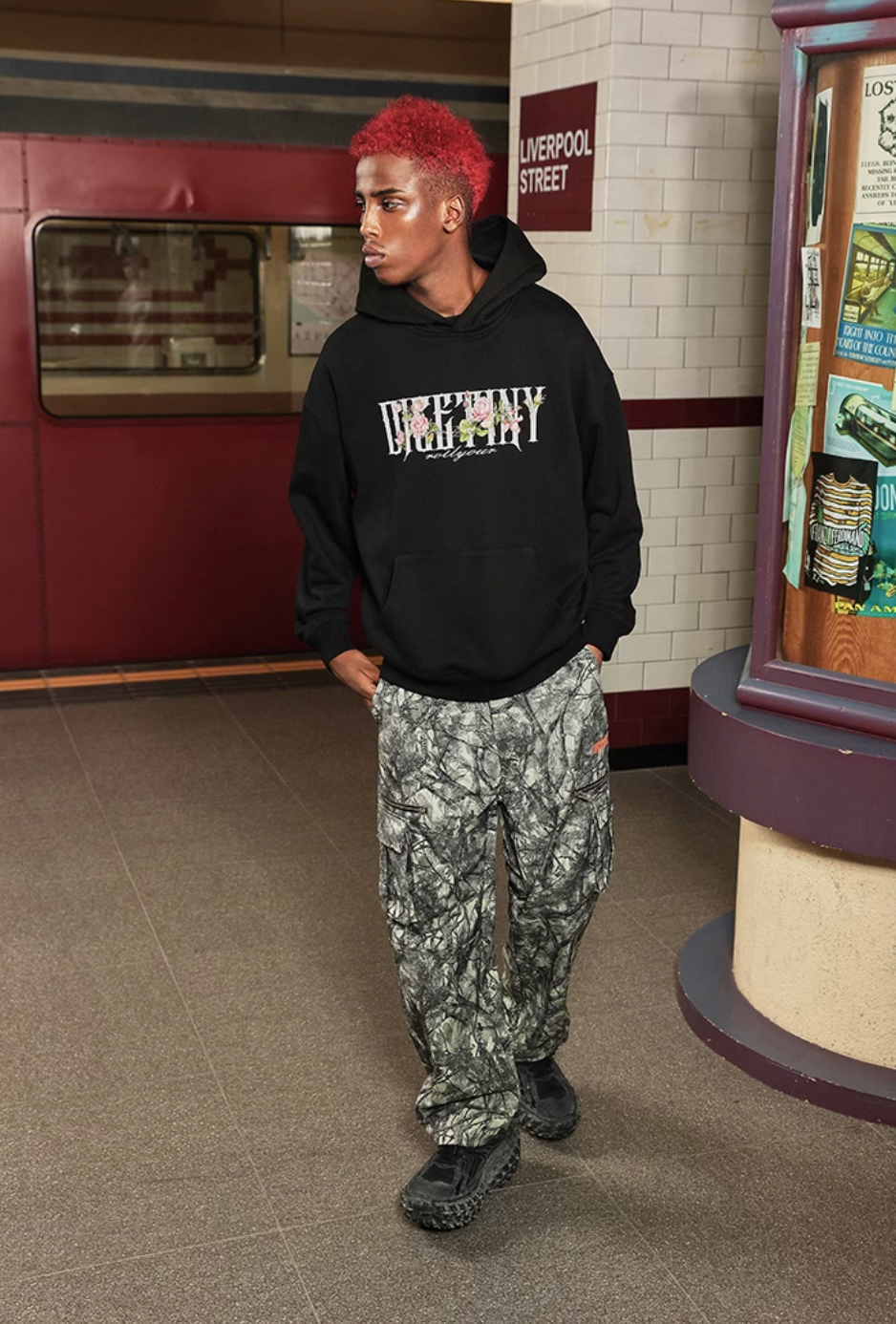 DICETINY Basic Logo Rose Floral Print Hoodie