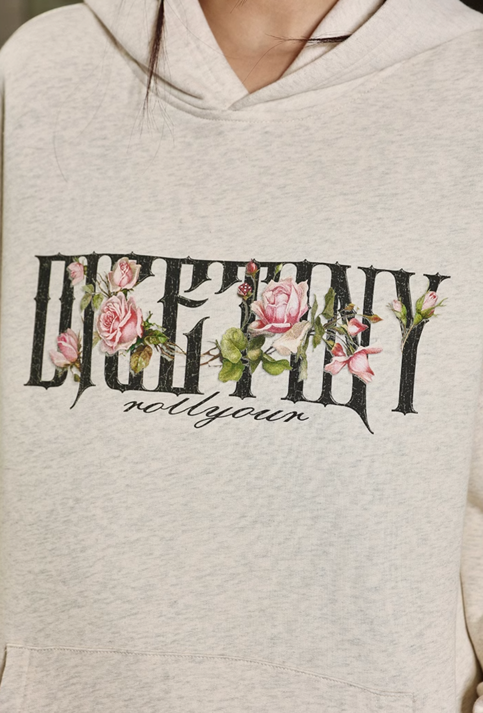 DICETINY Basic Logo Rose Floral Print Hoodie