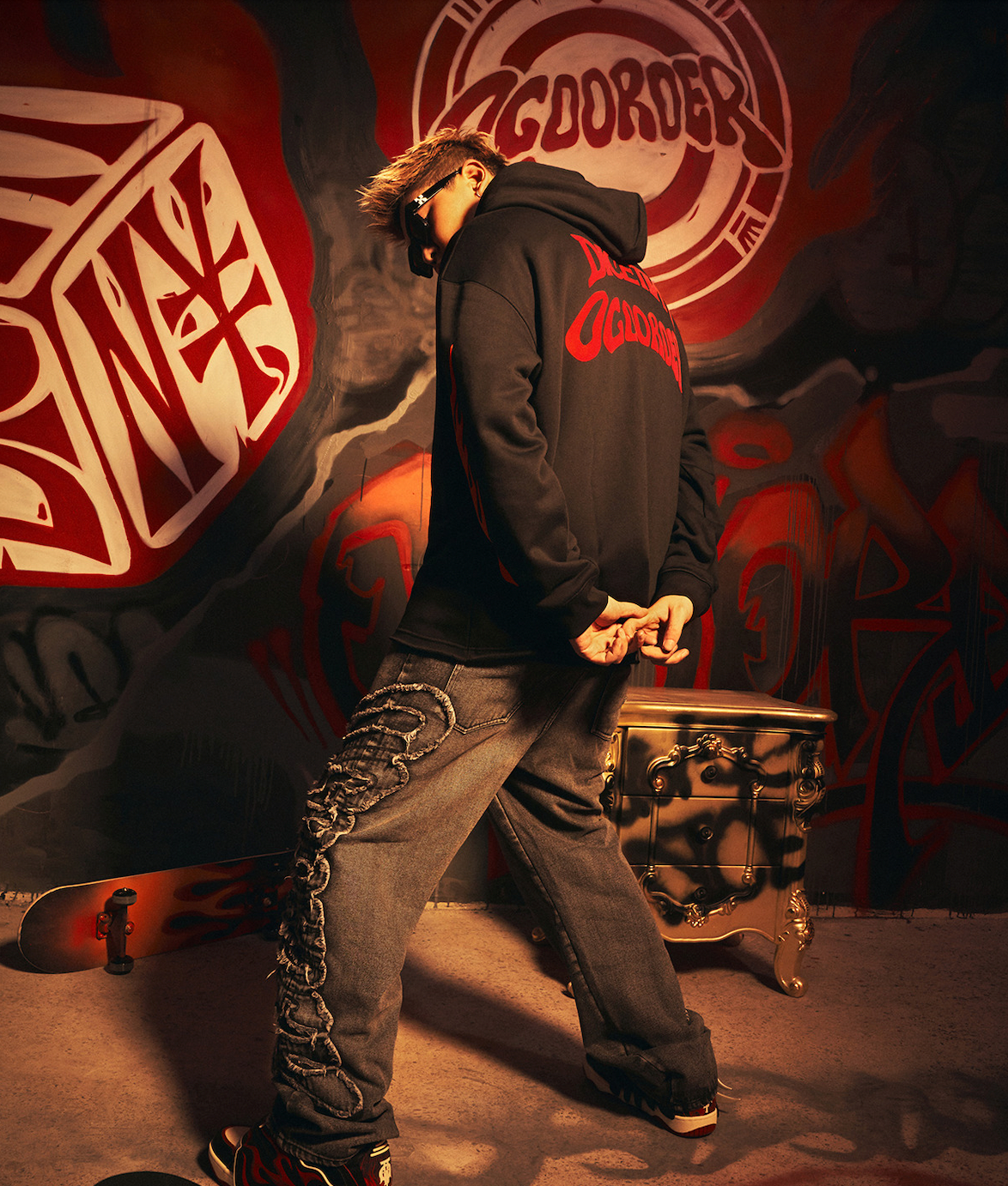 DICETINY x OLD ORDER Flame Dice Foam Printing Hoodie