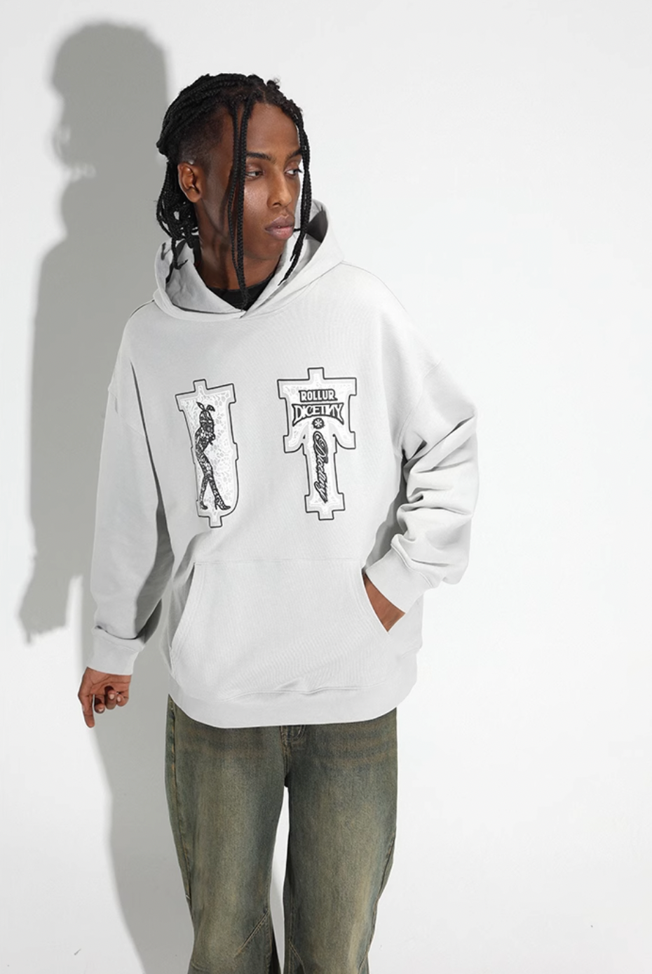 DICETINY Lace Bunny Girl Faux Embroidery Prints Hoodie