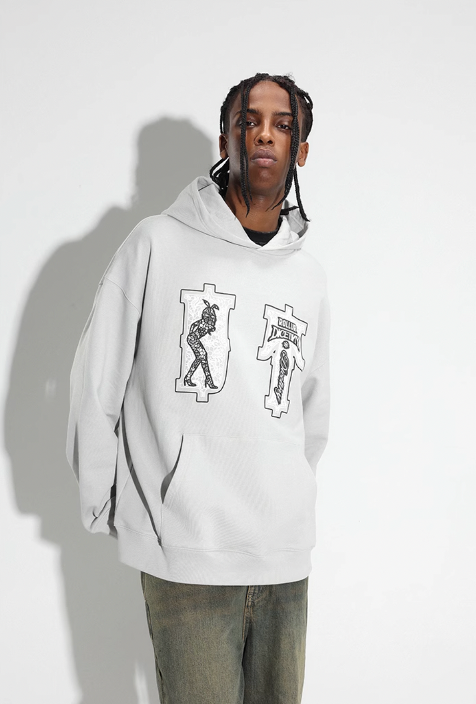 DICETINY Lace Bunny Girl Faux Embroidery Prints Hoodie