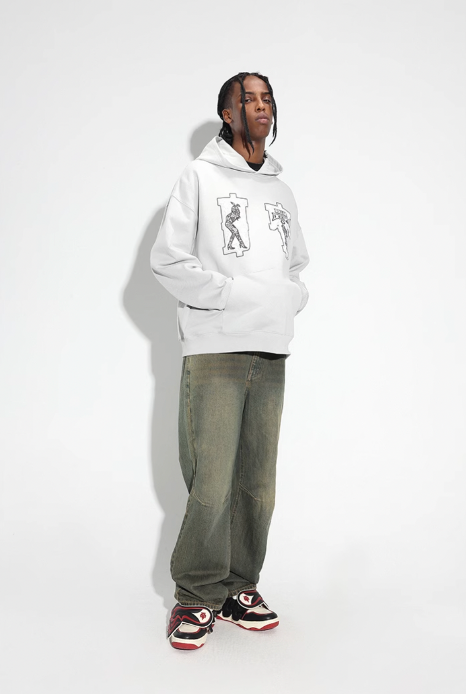 DICETINY Lace Bunny Girl Faux Embroidery Prints Hoodie