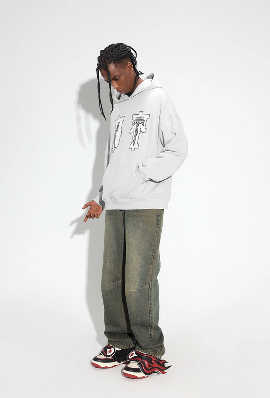 DICETINY Lace Bunny Girl Faux Embroidery Prints Hoodie