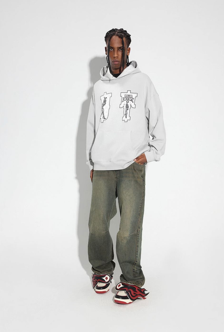 DICETINY Lace Bunny Girl Faux Embroidery Prints Hoodie