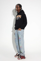 DICETINY Denim Patch Logo Studs Hoodie