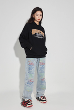 DICETINY Denim Patch Logo Studs Hoodie