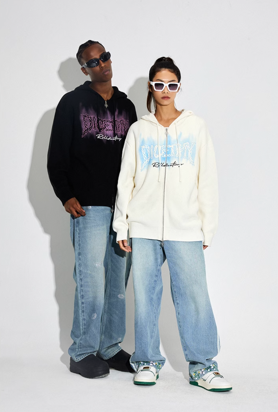 DICETINY Thorn Logo Print Zip Up Knit Hoodie
