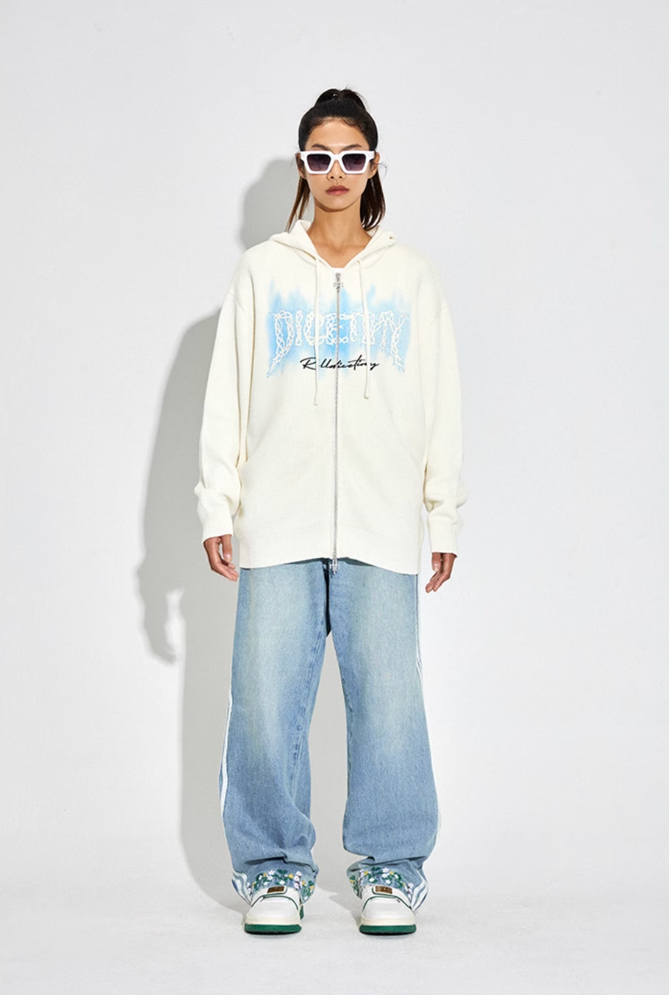 DICETINY Thorn Logo Print Zip Up Knit Hoodie