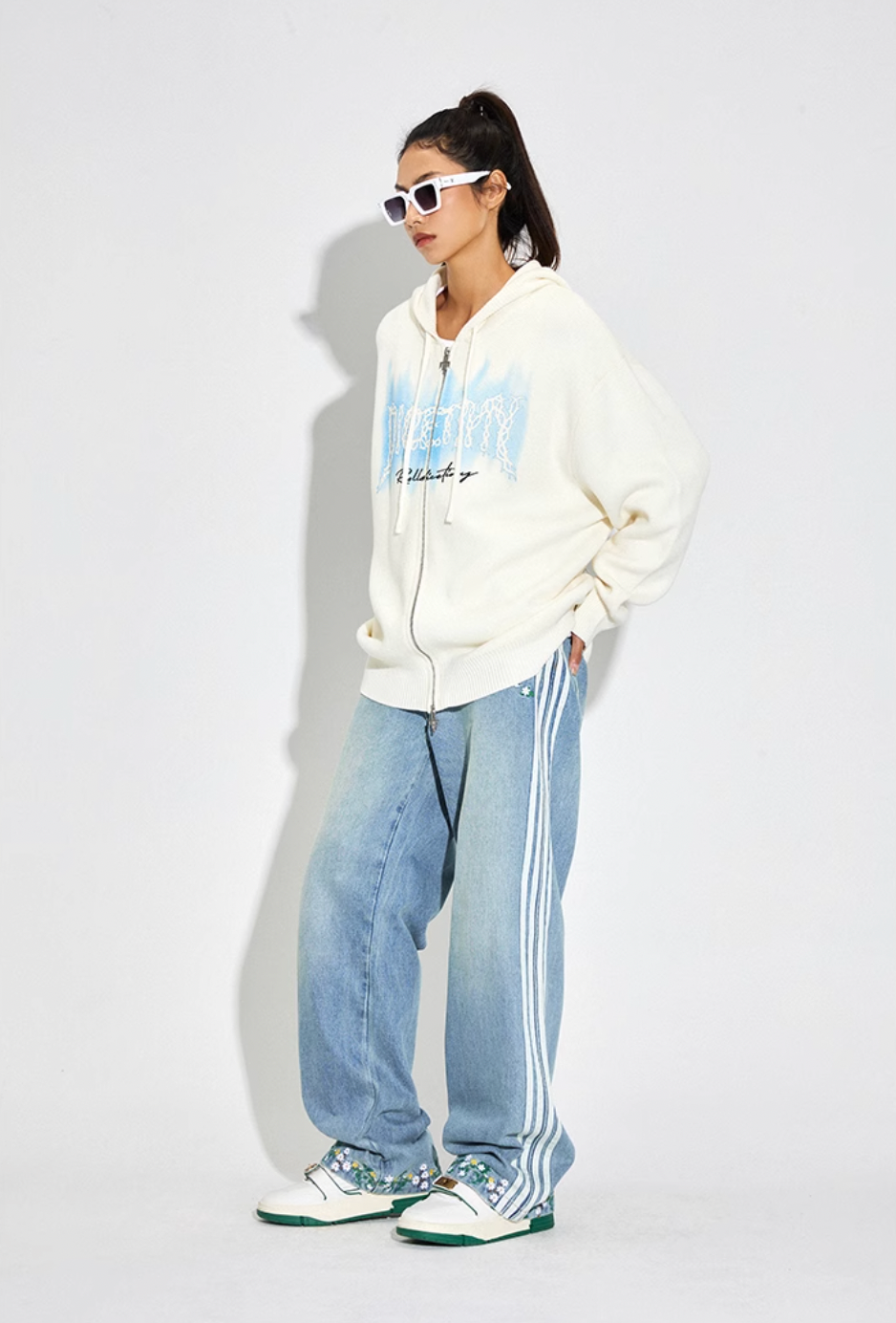 DICETINY Thorn Logo Print Zip Up Knit Hoodie