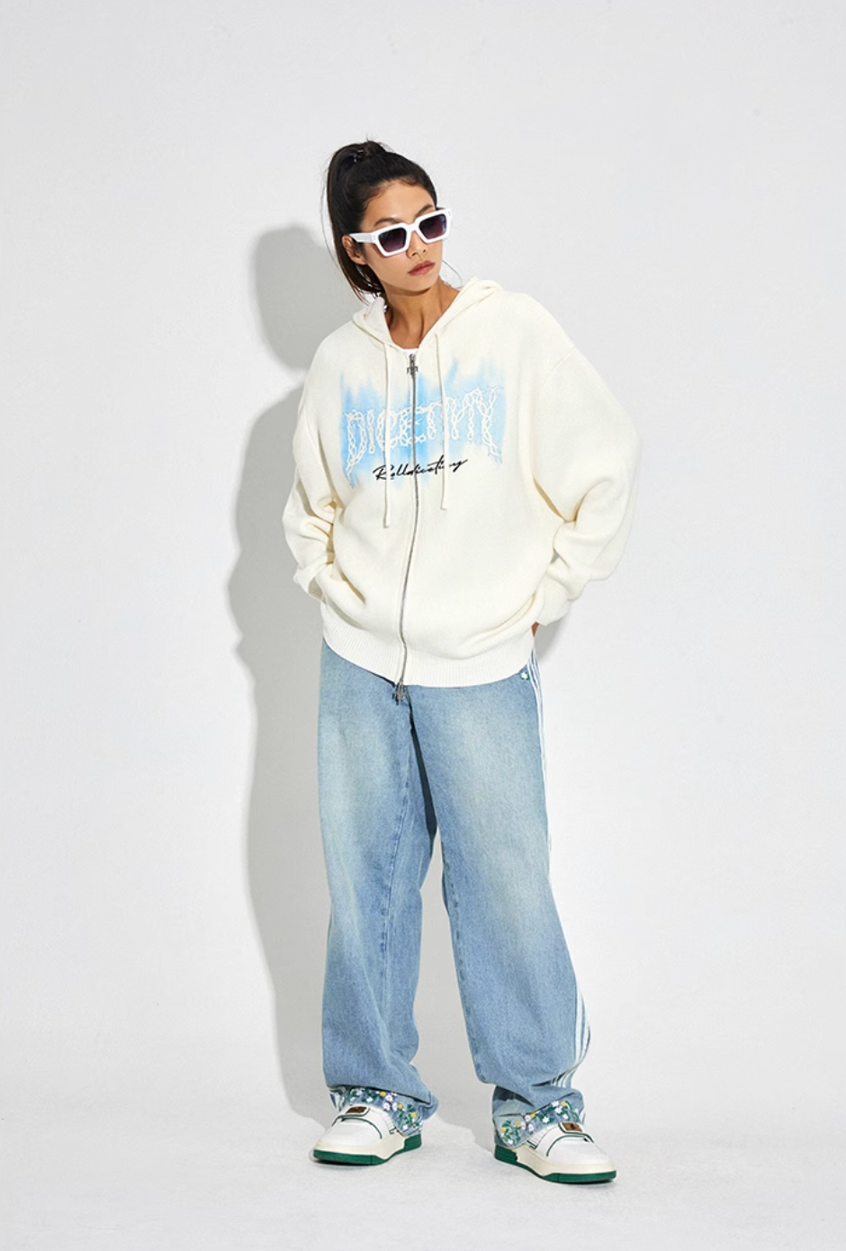 DICETINY Thorn Logo Print Zip Up Knit Hoodie
