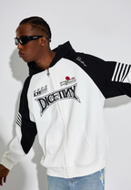 DICETINY Rose Embroidery Logo Printed Zip Up Hoodie