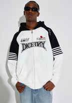 DICETINY Rose Embroidery Logo Printed Zip Up Hoodie