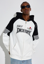 DICETINY Rose Embroidery Logo Printed Zip Up Hoodie