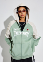 DICETINY Rose Embroidery Logo Printed Zip Up Hoodie
