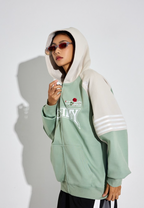 DICETINY Rose Embroidery Logo Printed Zip Up Hoodie