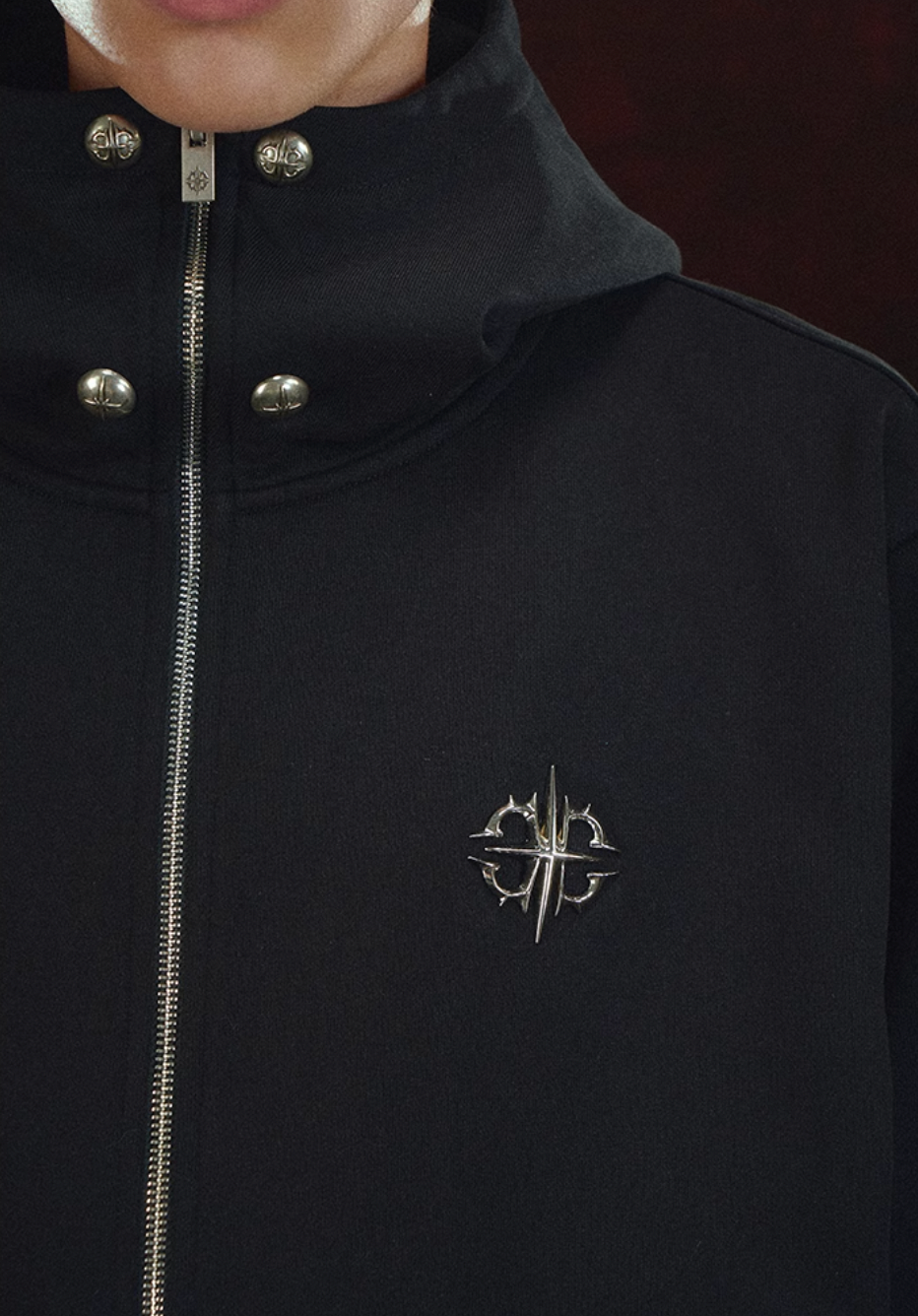 DICETINY Metal Logo & Studs Sword Printed Zip Up Hoodie