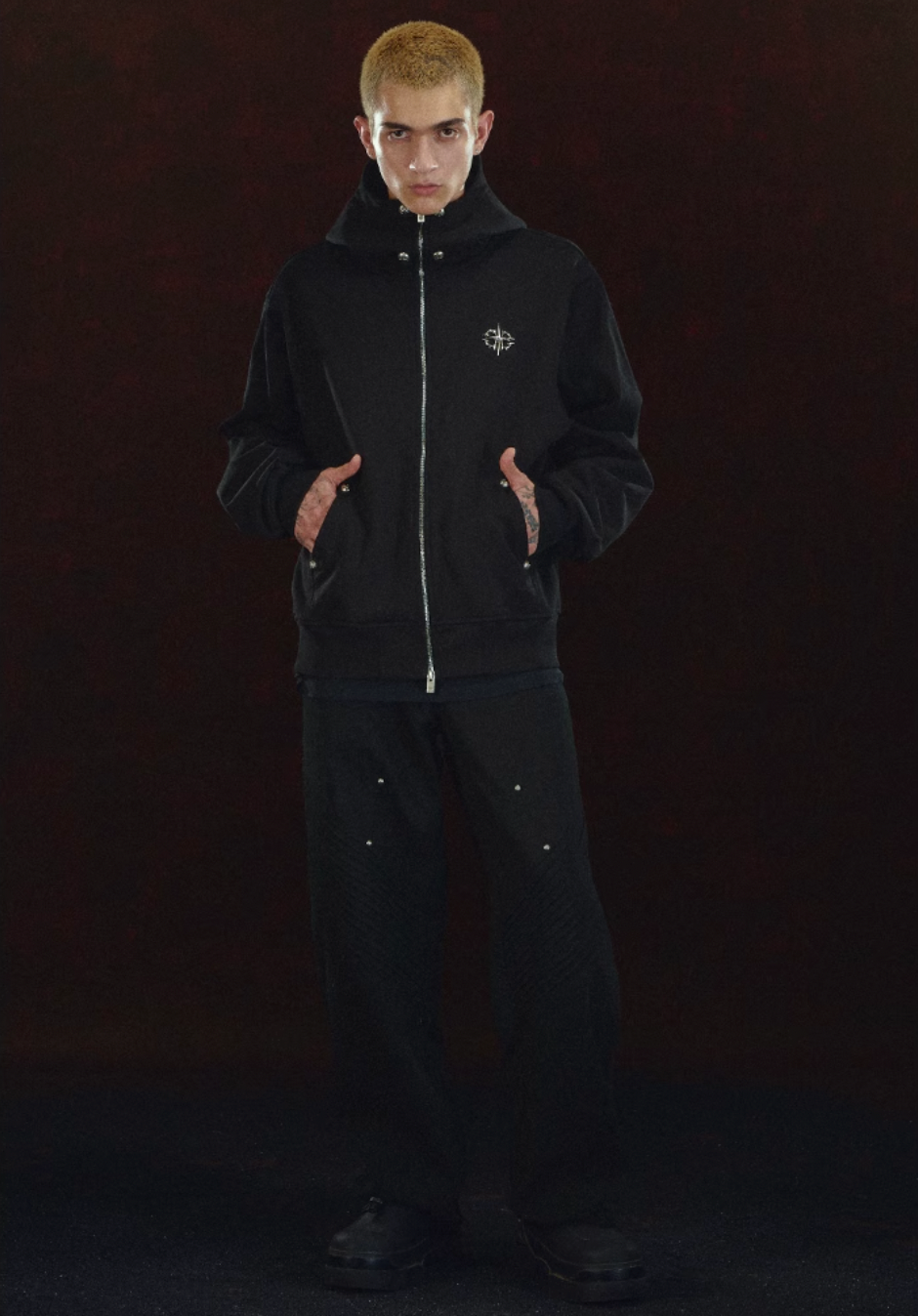 DICETINY Metal Logo & Studs Sword Printed Zip Up Hoodie